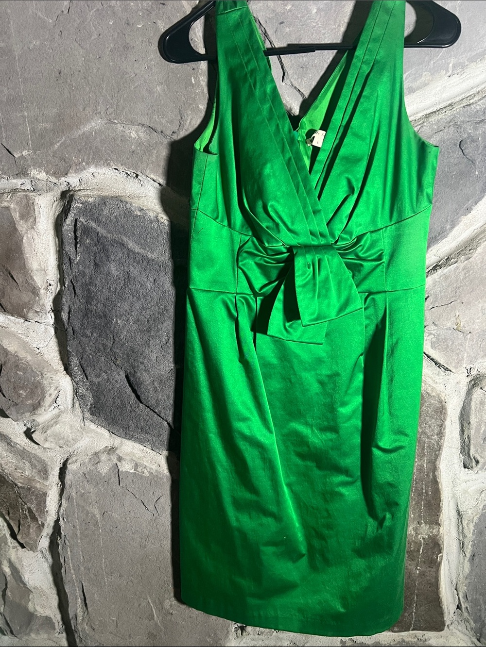 Green V-Neck Sleeveless Bow Waist Dress